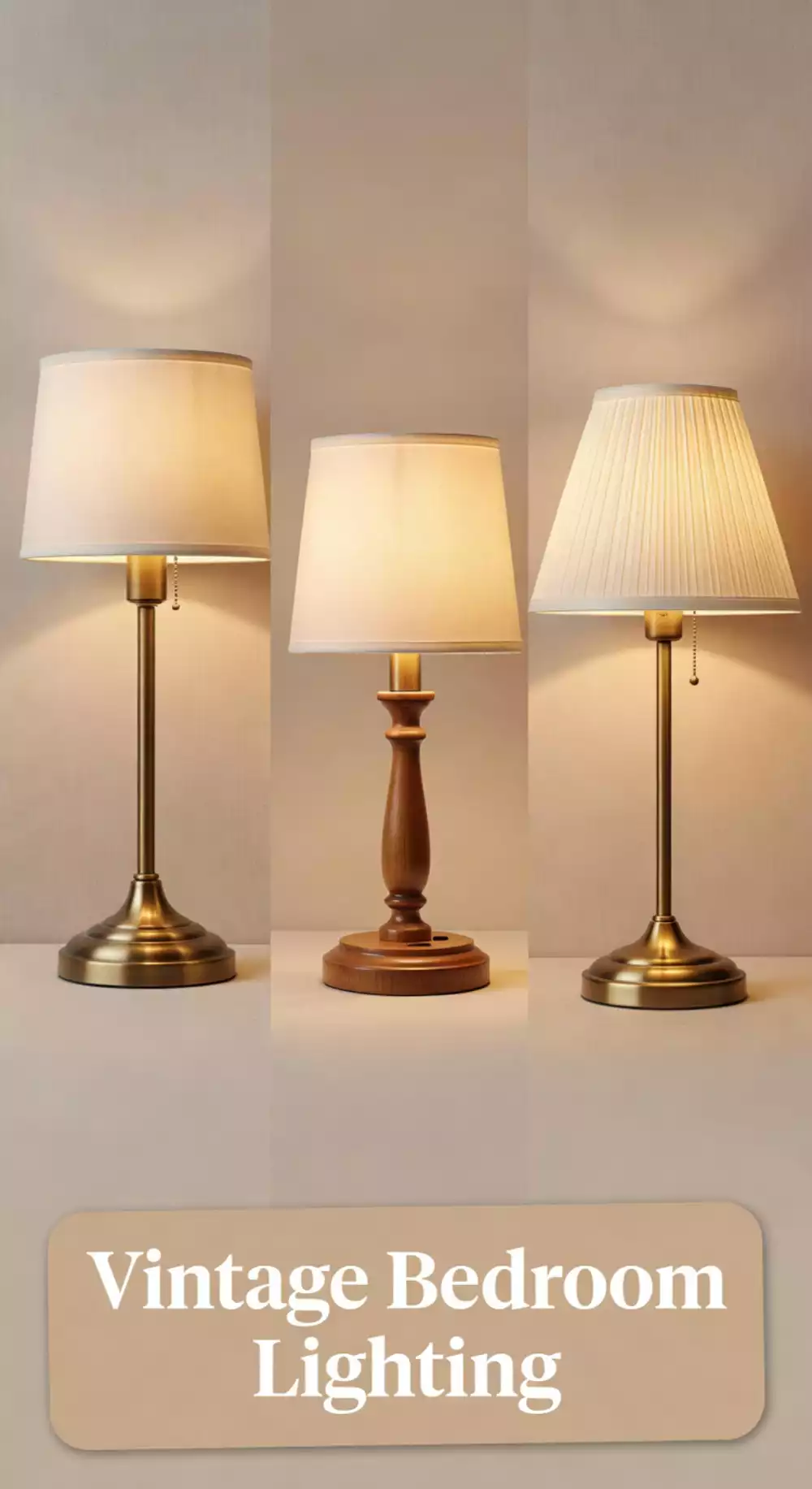 Vintage Bedroom Brass Bedside Table Lamp with a Cream Fabric Shade