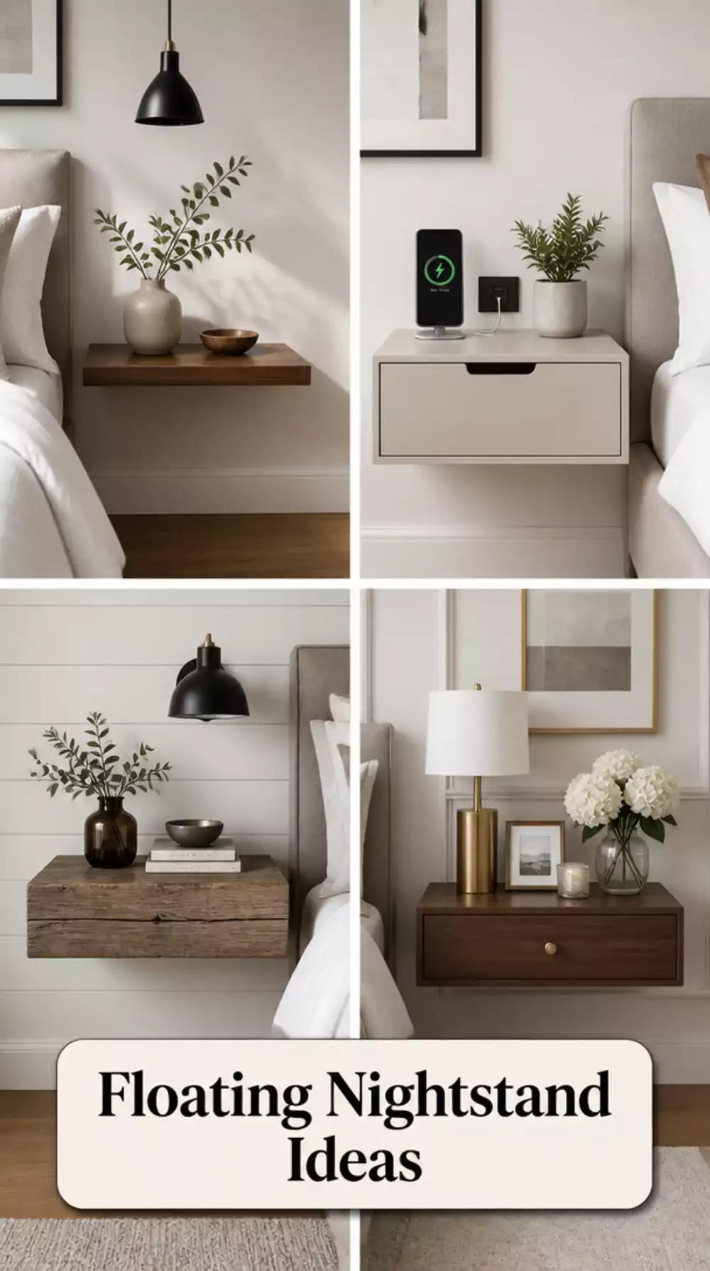 Bedroom Floating Nightstand Shelf Mounted in Place of a Bulky Table