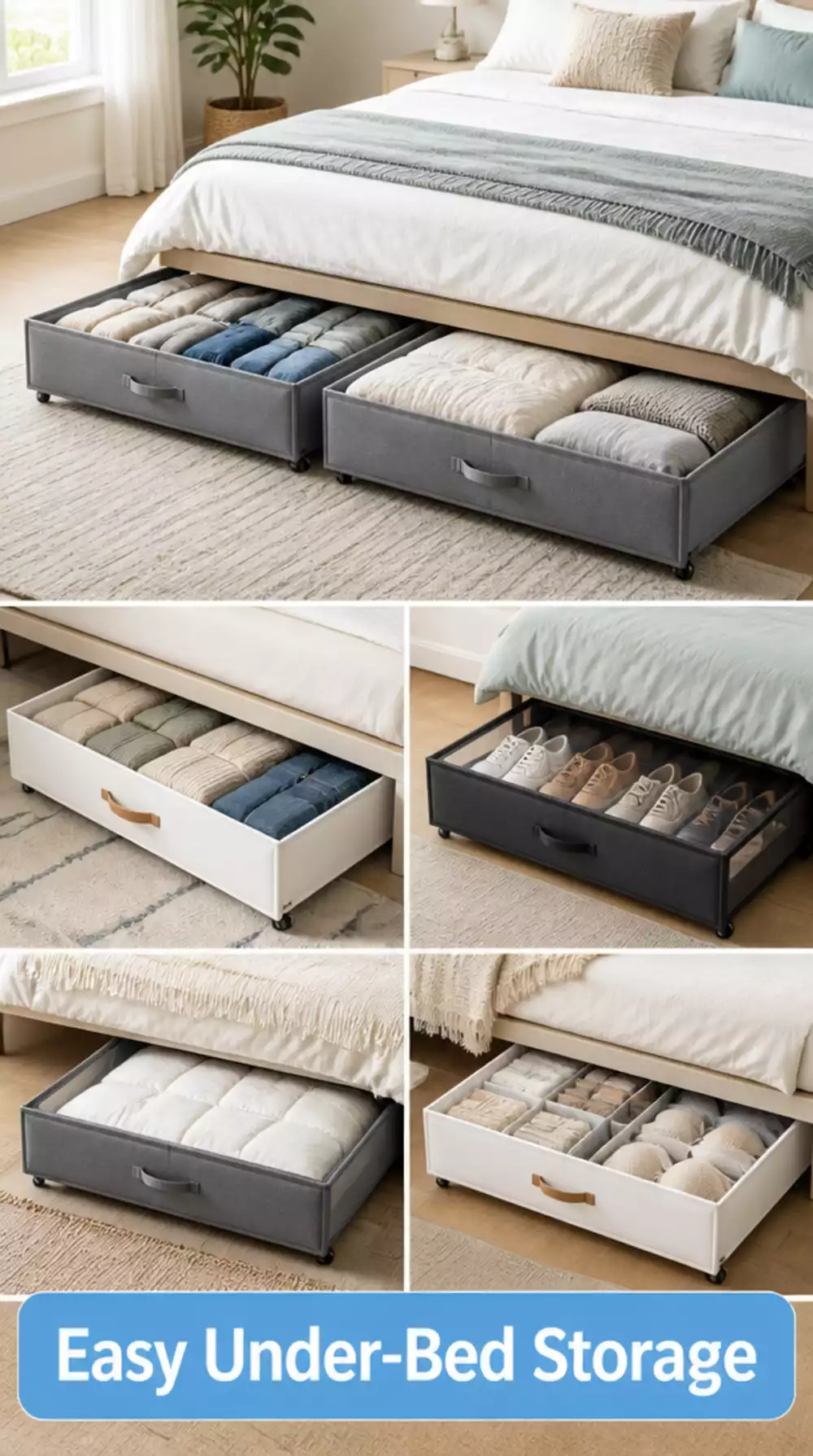 Bedroom Under-Bed Rolling Storage Drawer That Pulls Out Smoothly