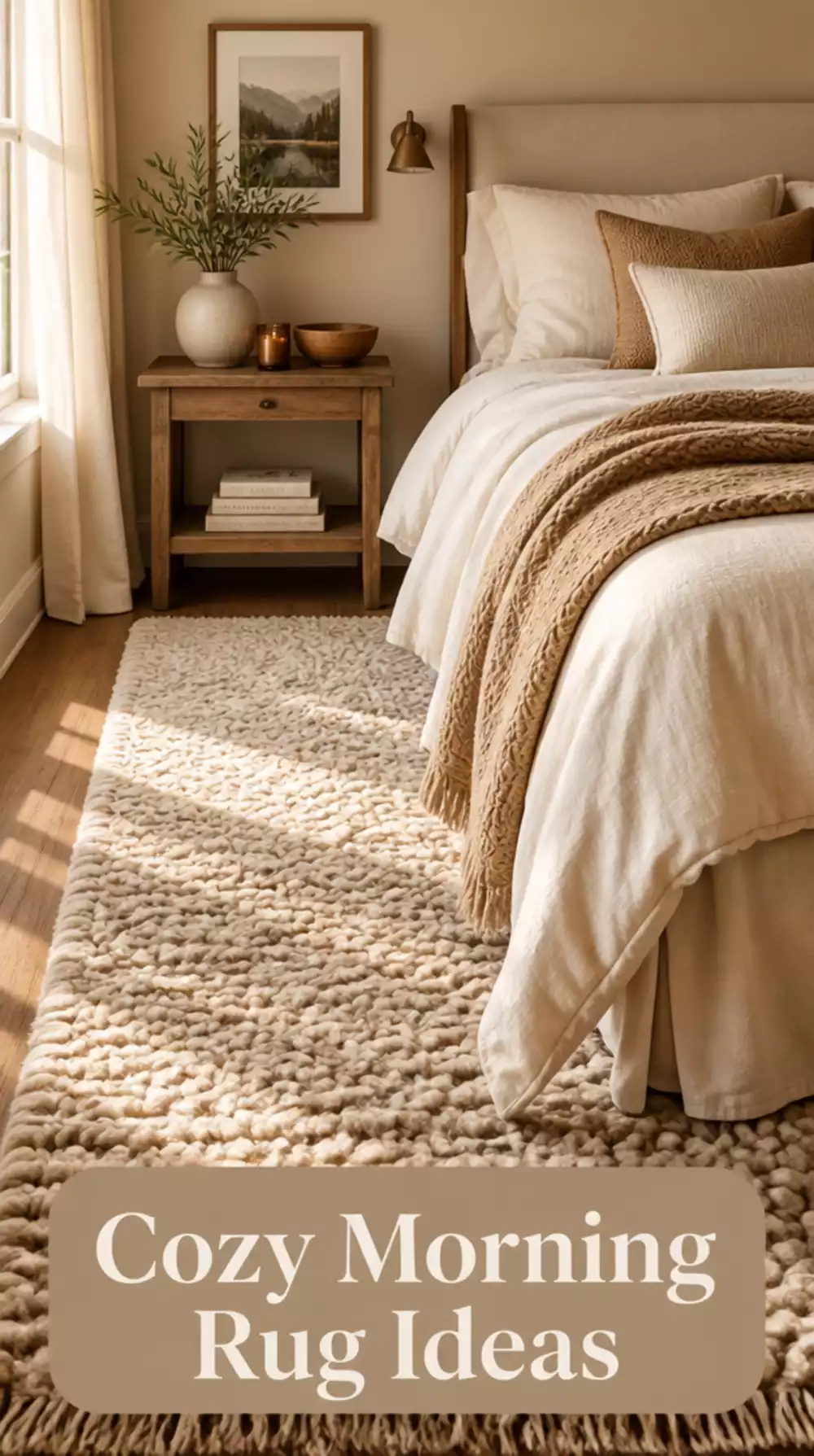 Bedroom Thick Wool Rug Placed Beside the Bed for a Warm Morning Landing