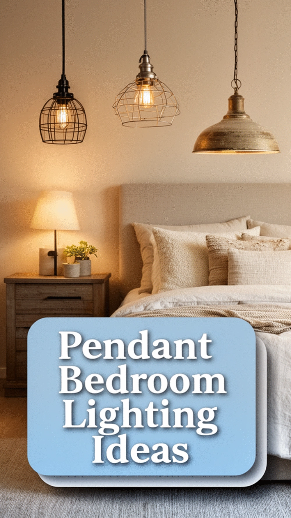 Pendant Bedroom Light Hanging from the Ceiling Above the Nightstand