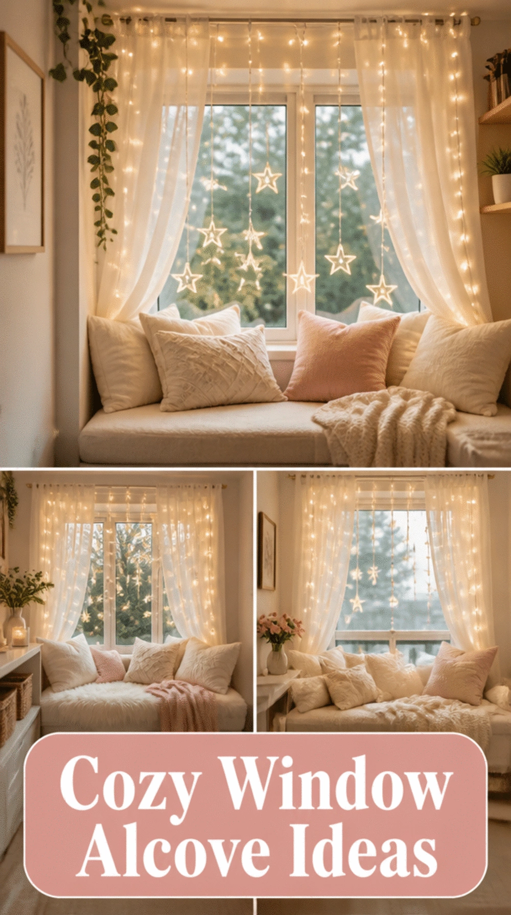 Fairy Light Star Curtain for a Small Bedroom Window Alcove