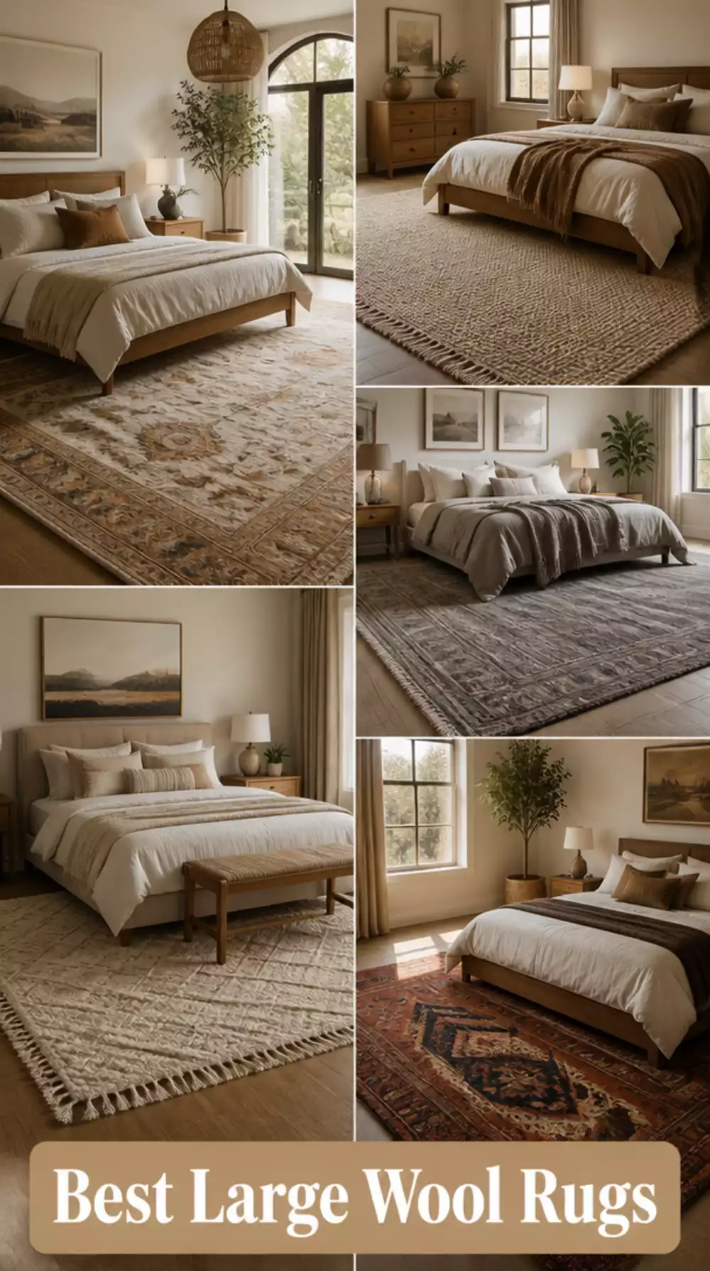 Large Bedroom Wool Rug That Covers Most of the Floor for a Hotel Feel