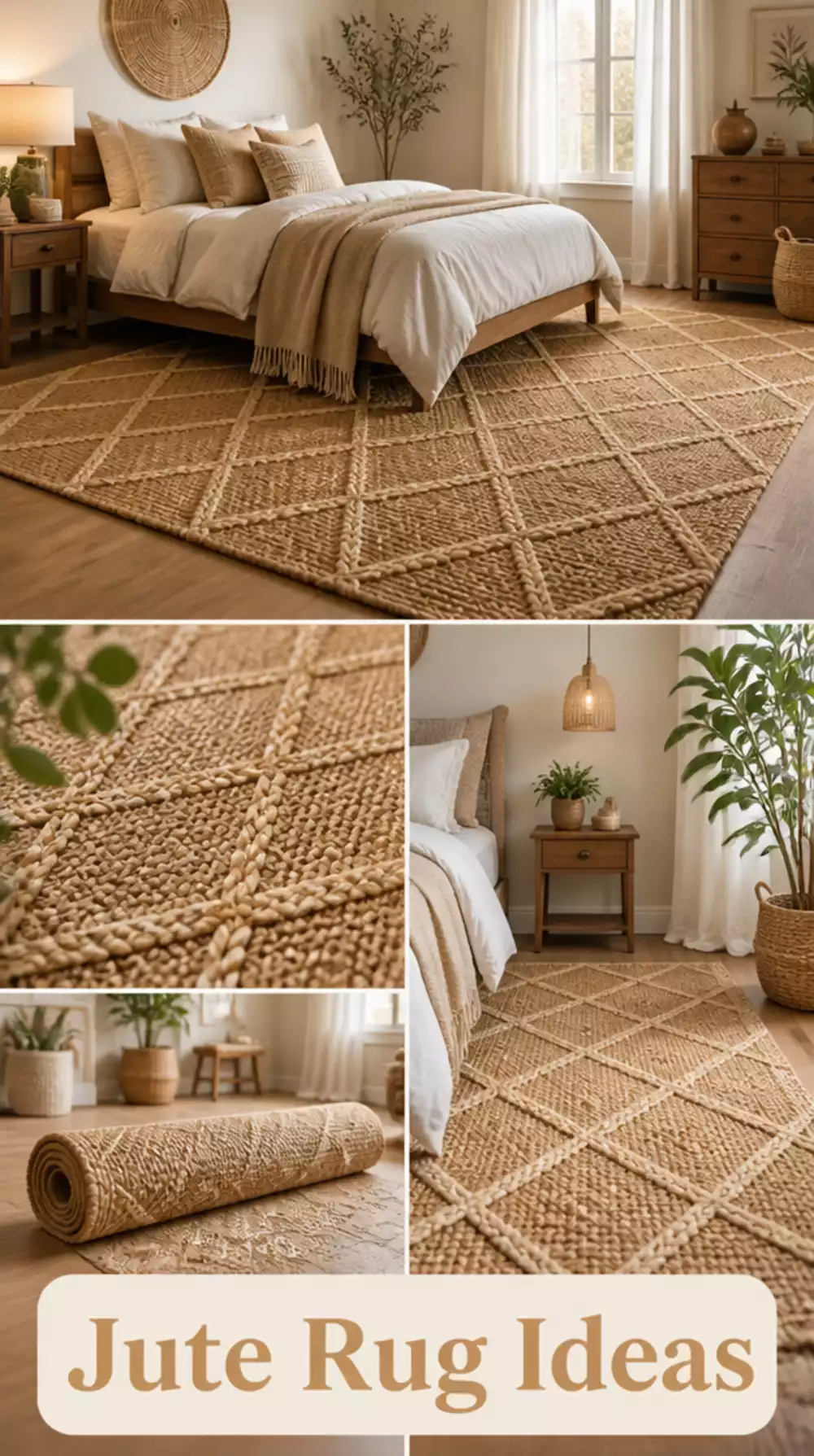 Modern Boho Bedroom Jute Rug with a Subtle Diamond Weave Pattern