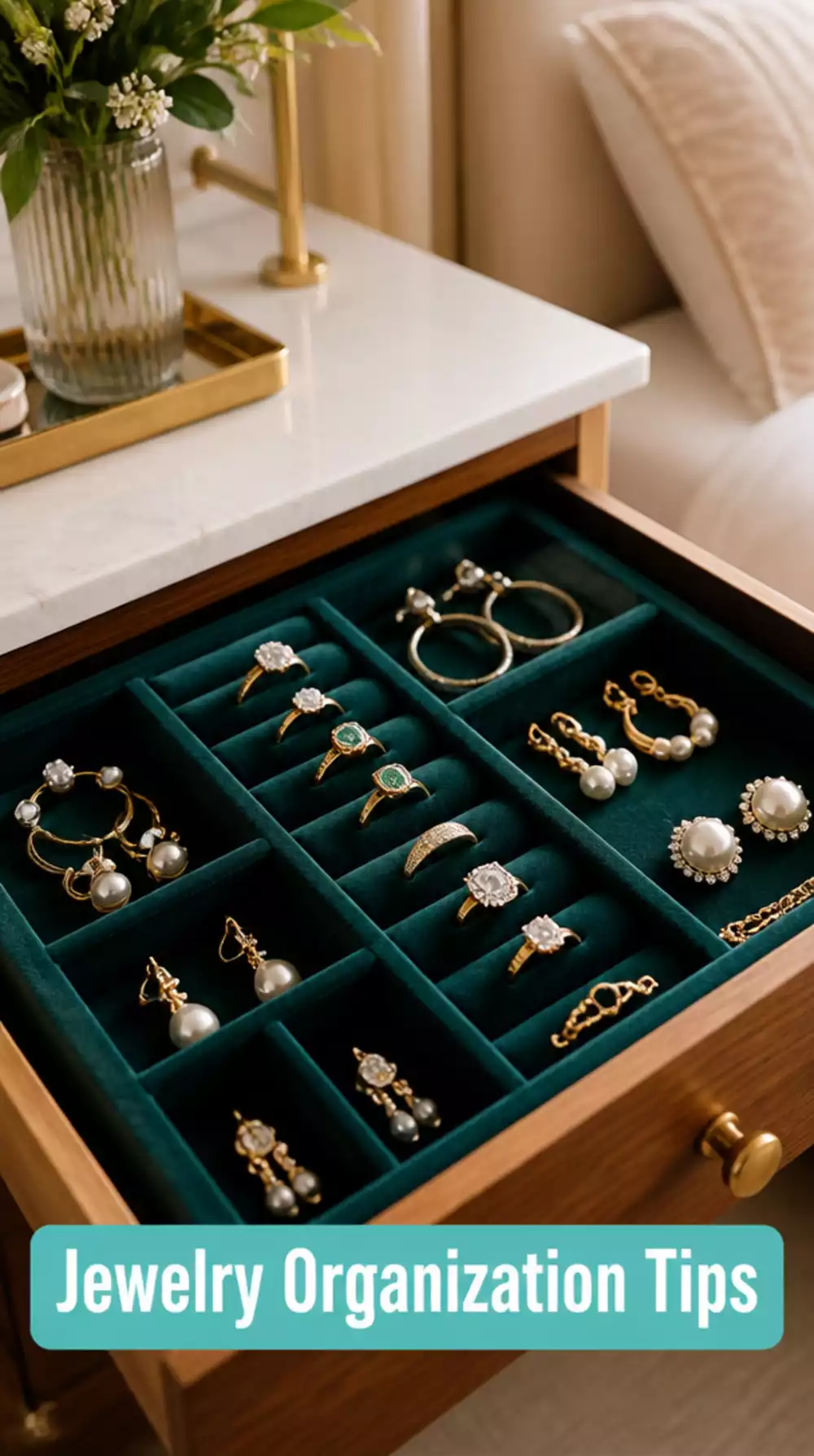 Bedroom Drawer Velvet Jewellery Insert That Keeps Rings and Earrings Separated