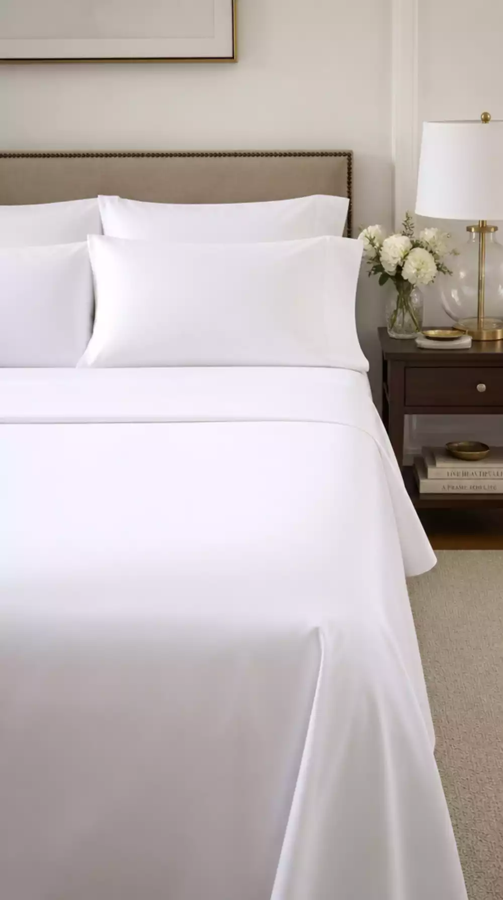 Bedroom Cotton Percale Sheet Set in Warm White for a Crisp Hotel Feel