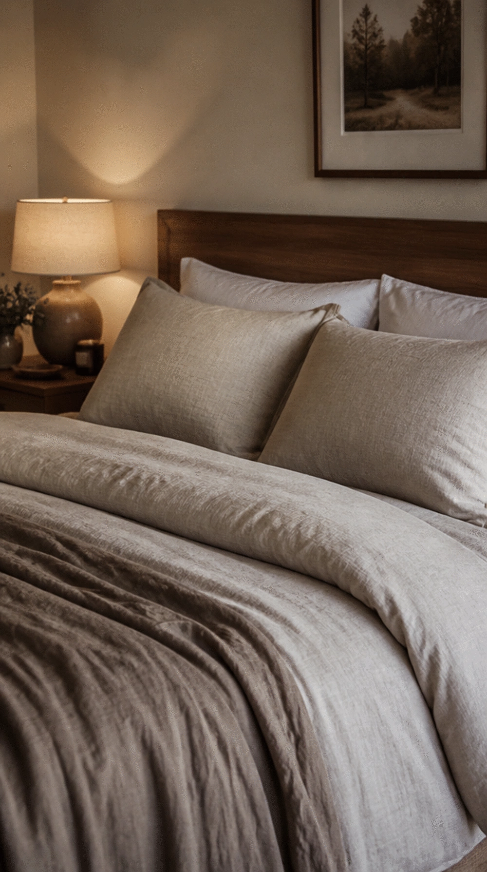 Bedroom Standard Pillow in a Textured Linen Case as the Back Layer