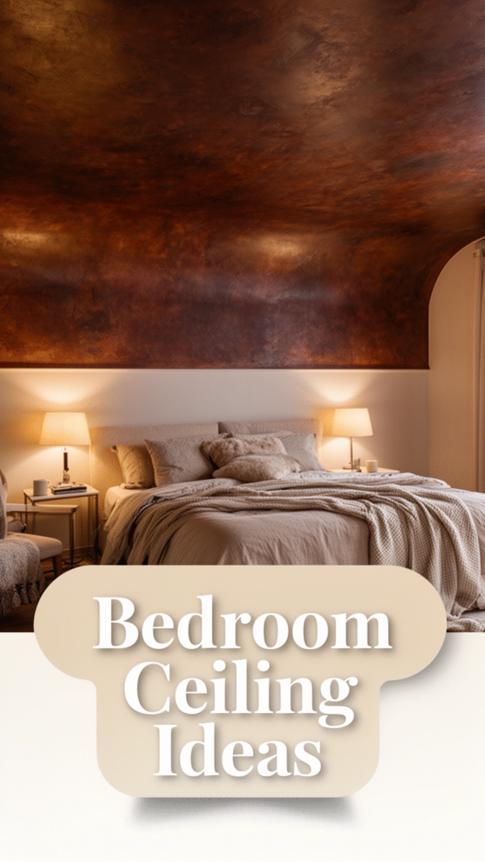 Bedroom Ceiling Painted in a Deep Warm Tone as a Fifth-Wall Feature