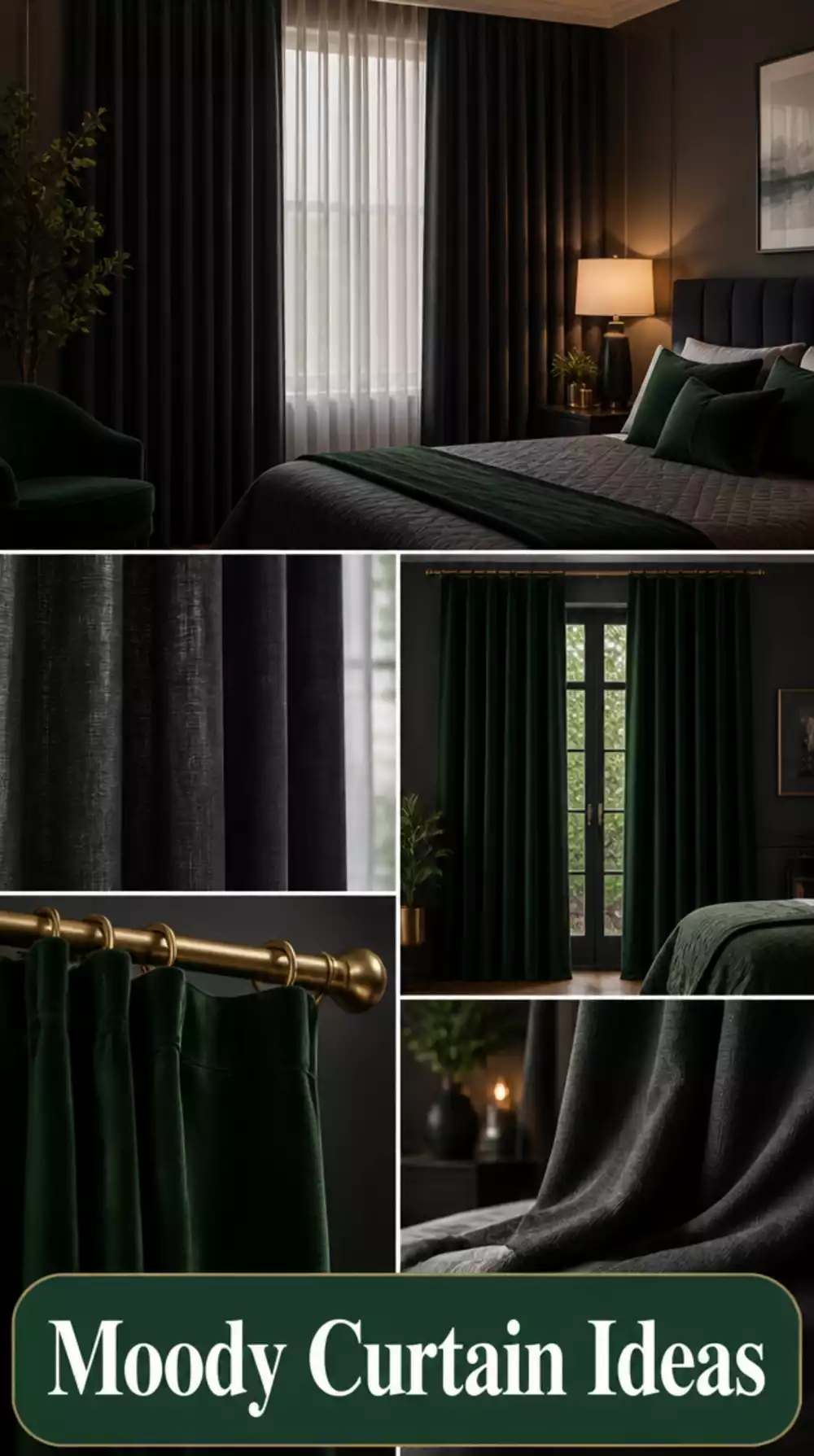 Dark Bedroom Blackout Curtain in Charcoal or Forest Green for a Moody Look