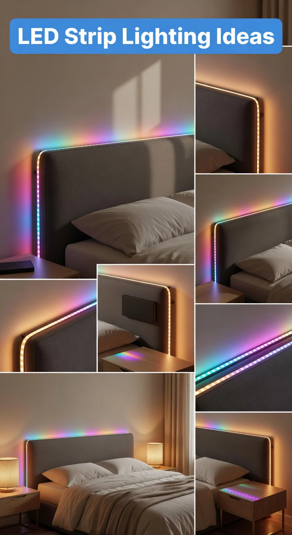 Bedroom LED Strip Lights Behind the Headboard for an Ambient Effect