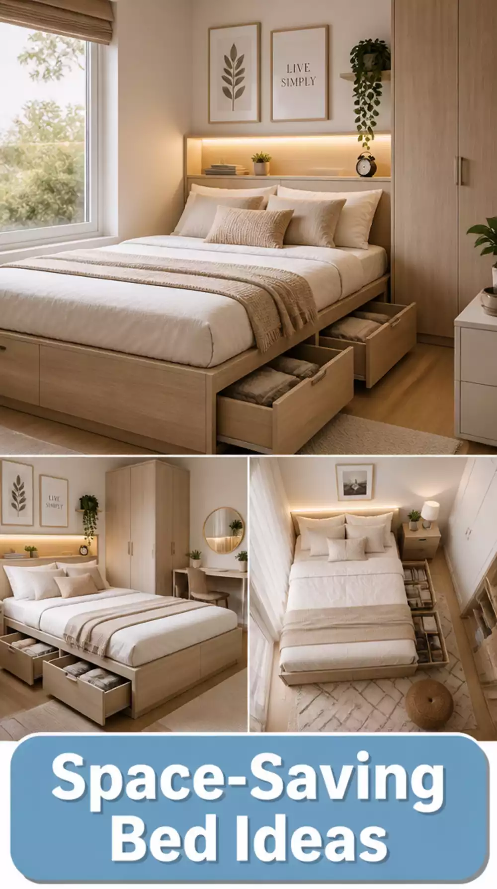 Small Bedroom Platform Bed with Drawers That Saves Floor Space
