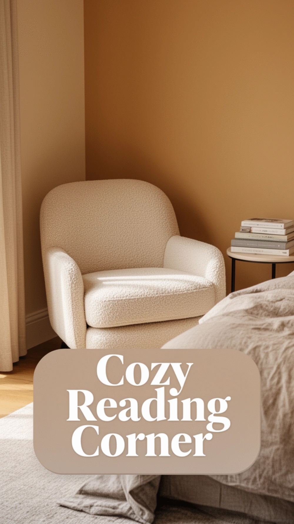 Bedroom Corner Armchair in Soft Boucle Fabric for Reading