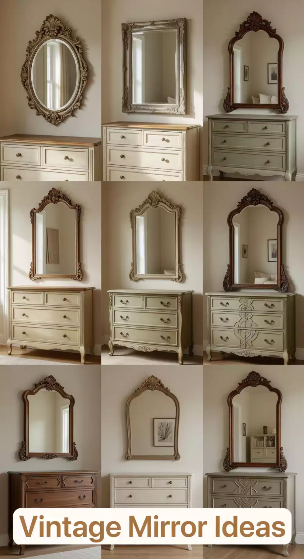 Bedroom Antique-Style Ornate Mirror Above a Painted Wooden Dresser