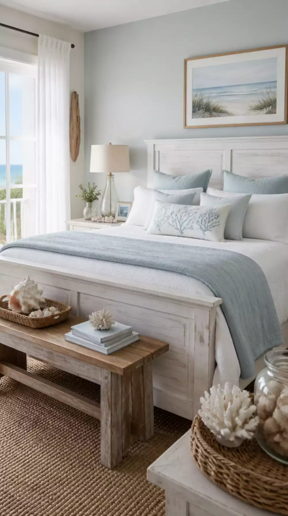 Coastal Bedroom Whitewashed Wooden Bed Frame That Feels Breezy and Relaxed