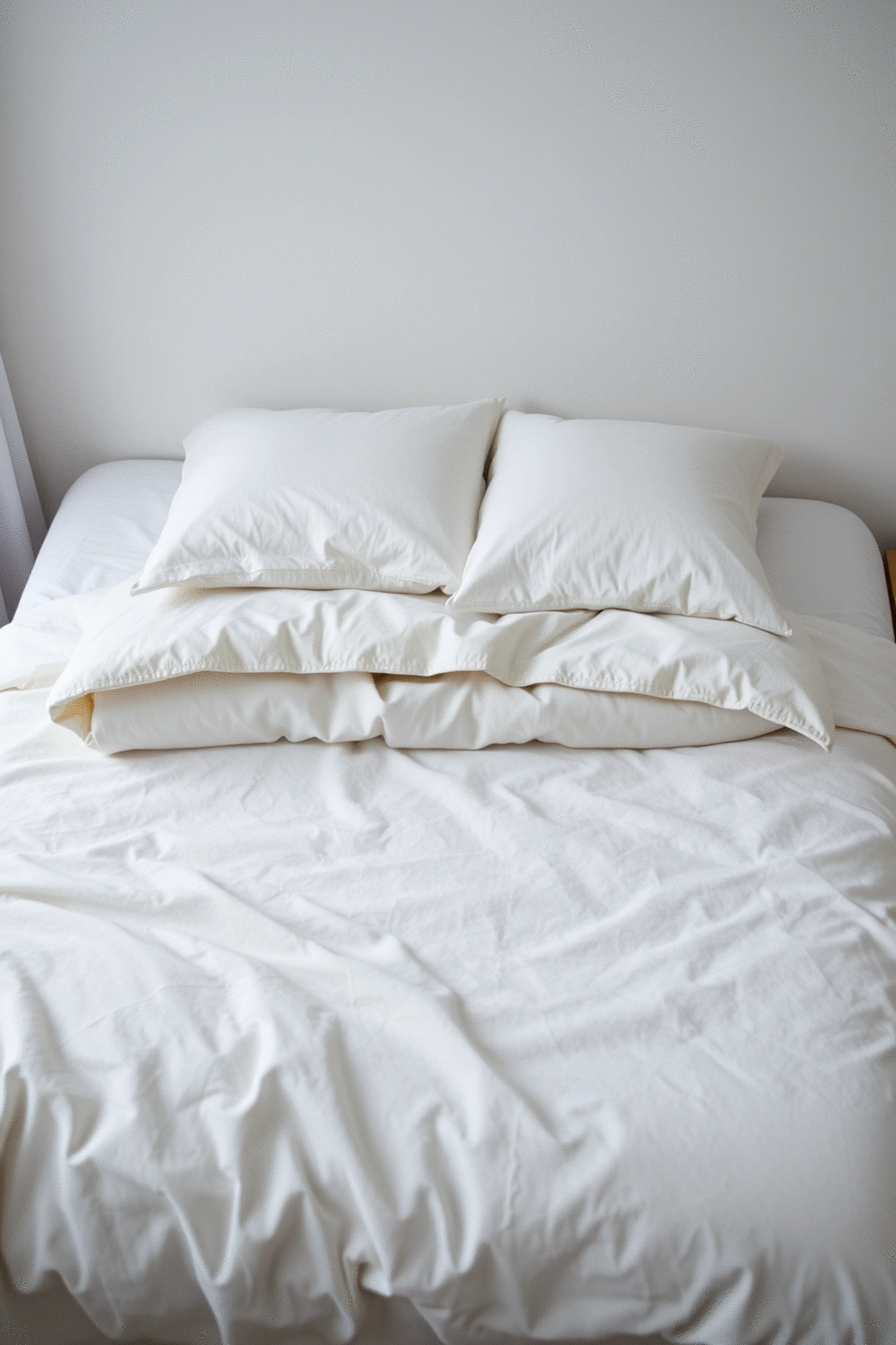 A perfectly made bed with multiple layers of bedding, including a mattress protector, fitted sheet, flat sheet, lightweight blanket, and a plush duvet. The bed is neatly arranged in a minimalist bedroom setting, emphasizing comfort and temperature regulation.