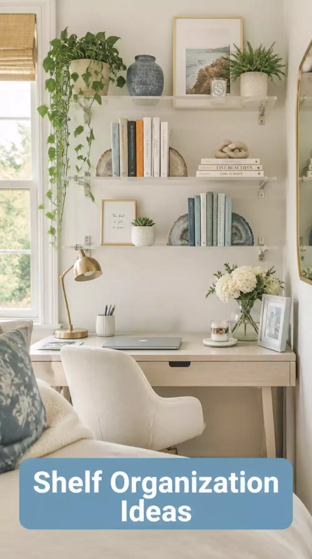Bedroom Study Shelf Above the Desk That Holds Books Without Using Desk Space