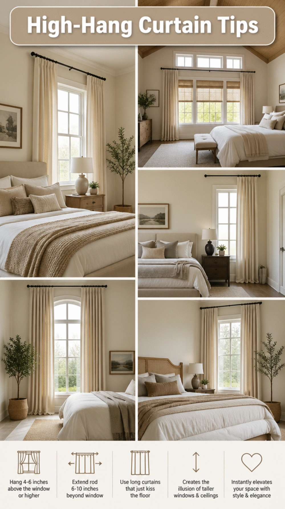 The High-Hang Curtain Rod Trick That Makes Bedroom Windows Look Much Taller