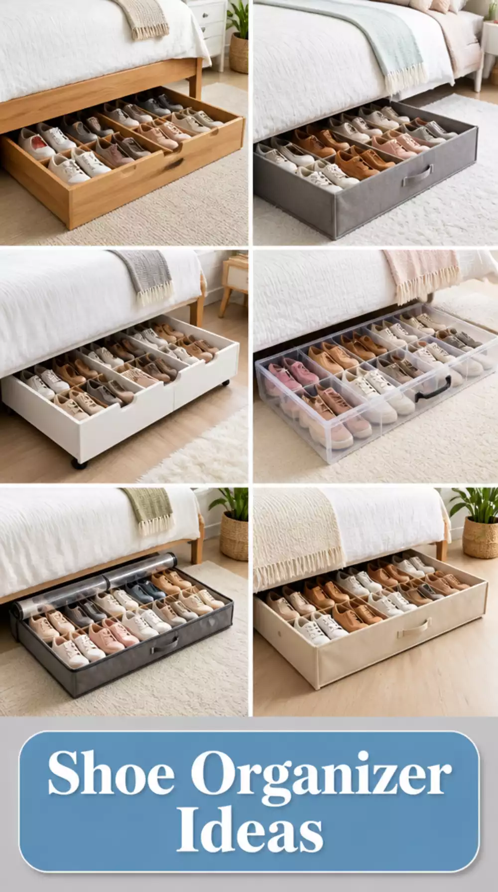Bedroom Under-Bed Divided Shoe Organiser That Keeps Pairs Dust-Free