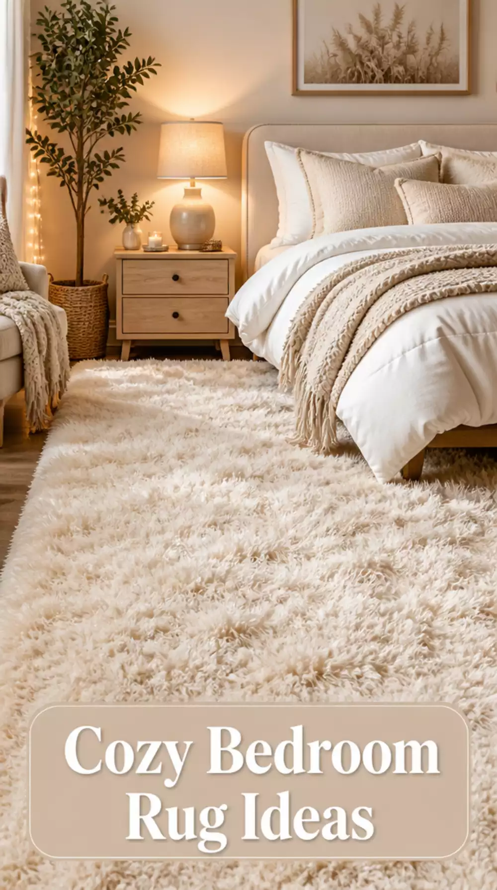 Bedroom Plush Shag Rug in Warm Ivory That Feels Cozy Underfoot