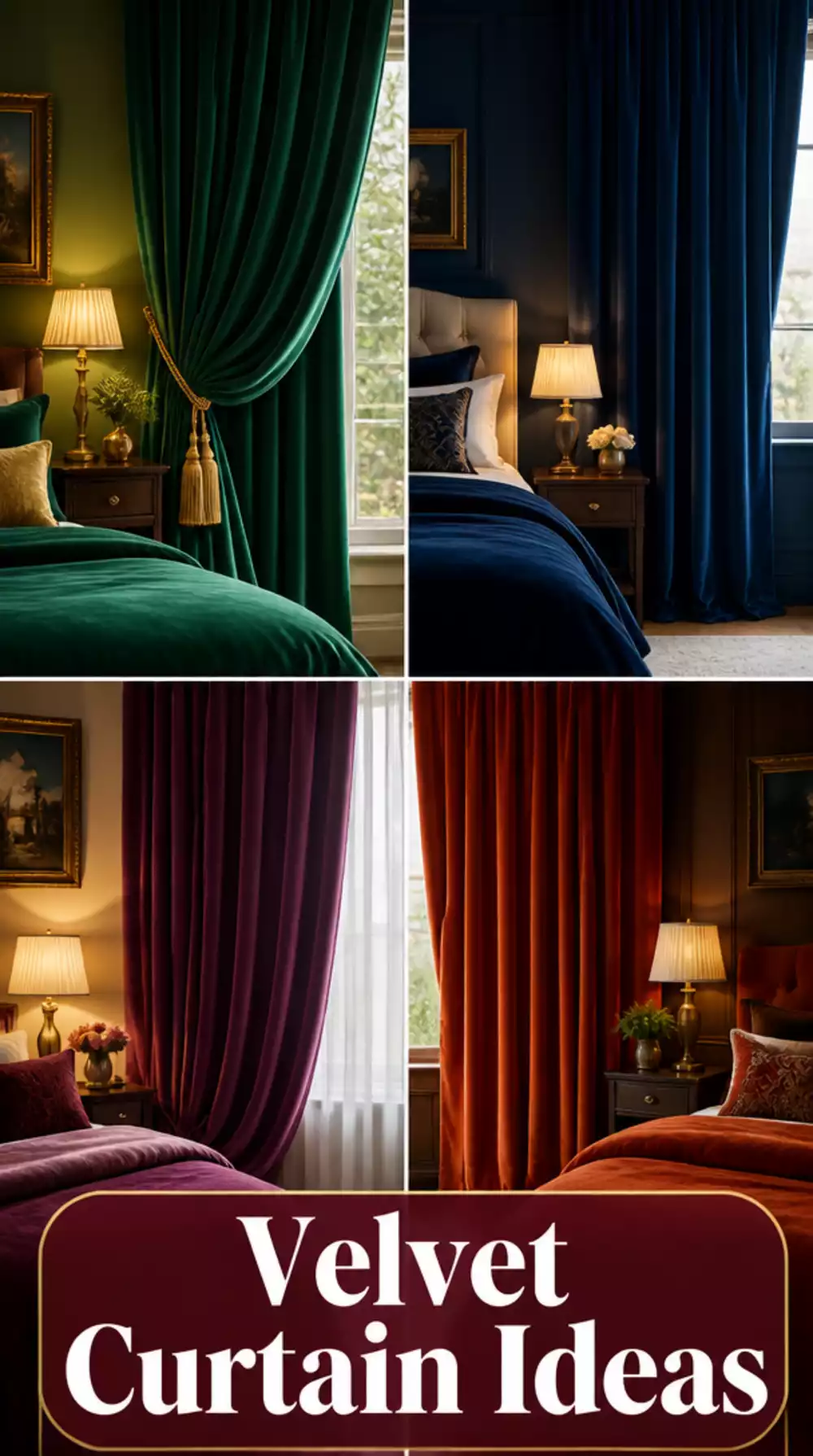 Maximalist Bedroom Velvet Curtain in Rich Jewel Tone from Ceiling to Floor