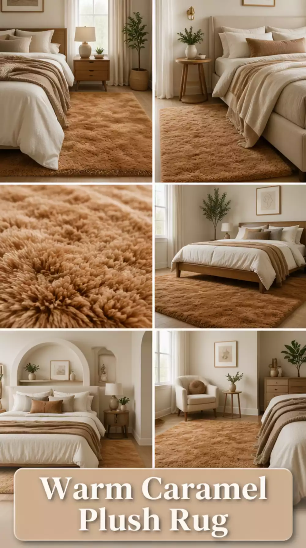 Bedroom Warm Caramel Plush Rug That Adds Depth to a Neutral Color Scheme