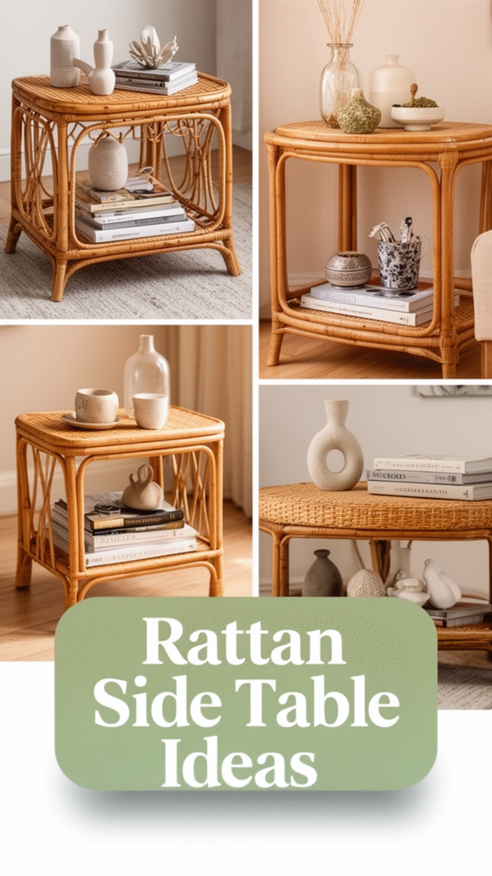Rattan Bedroom Side Table with Lower Shelf for Extra Display Space