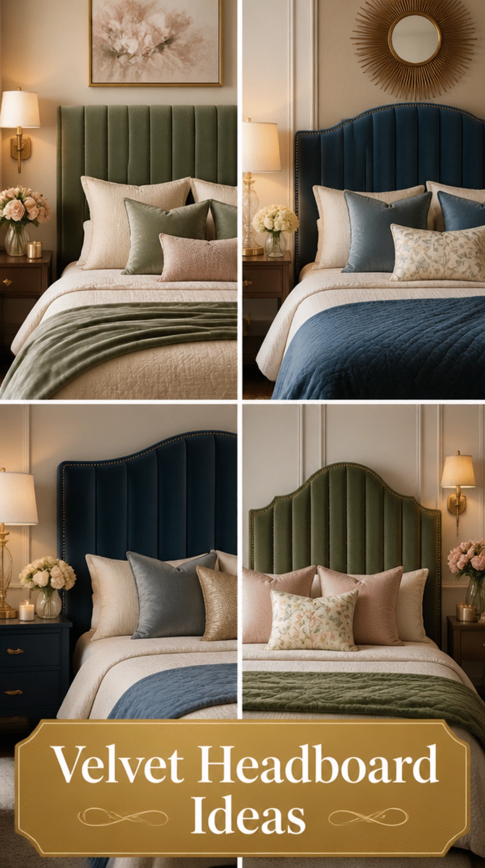 Bedroom Velvet Headboard in Deep Sage or Dusty Blue for a Rich Look