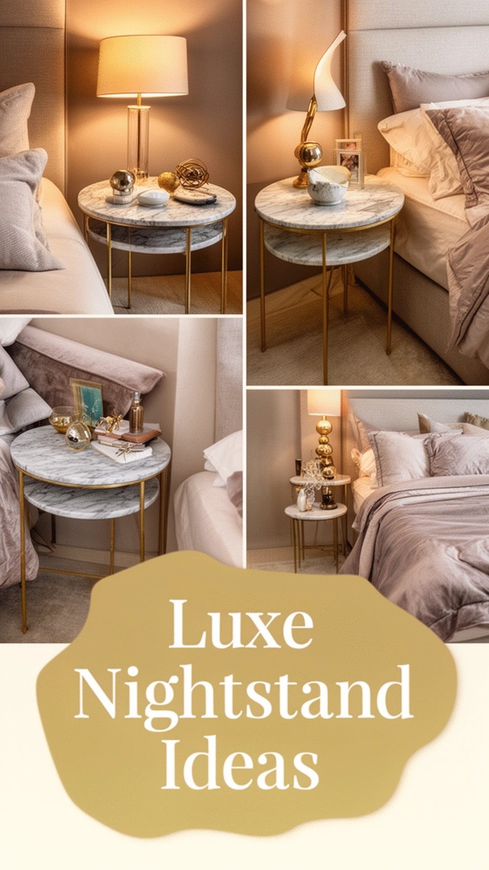 Bedroom Marble-Top Round Nightstand with Slim Gold Legs for a Luxe Look