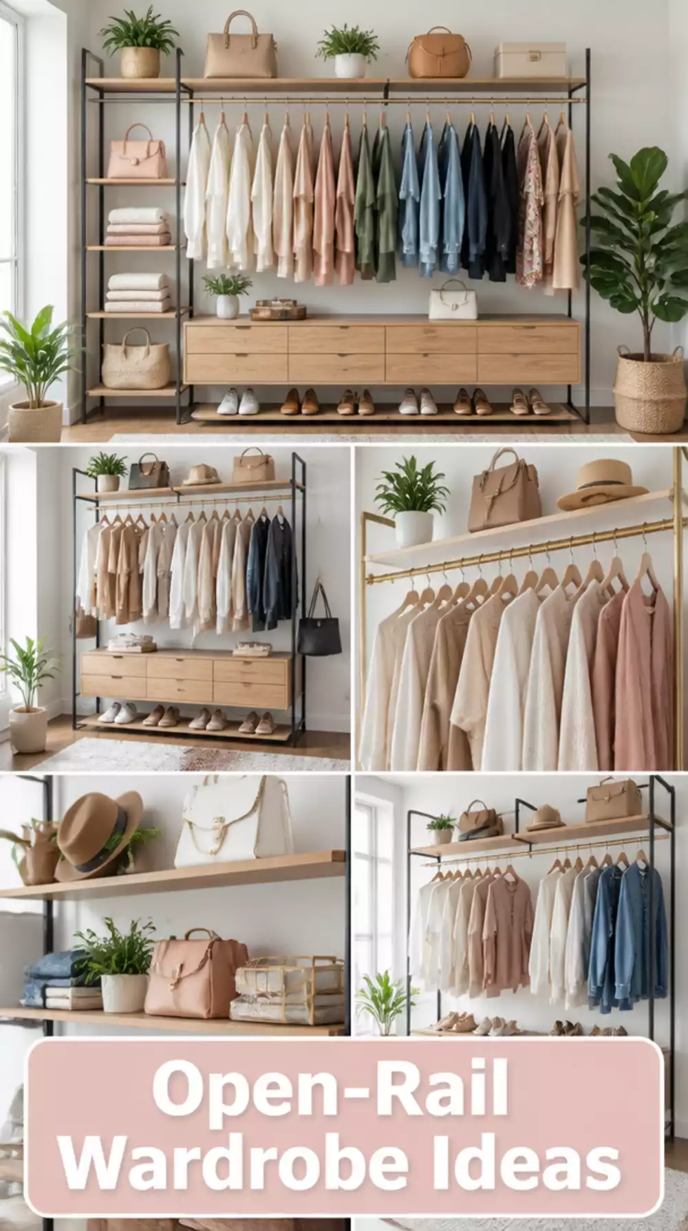 Bedroom Open-Rail Wardrobe Frame That Shows Off a Styled Clothing Display