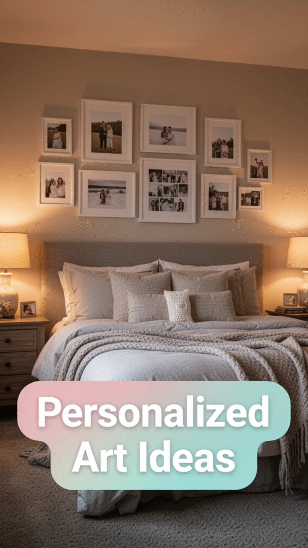 Transform your bedroom with personalized art and photos for a unique touch