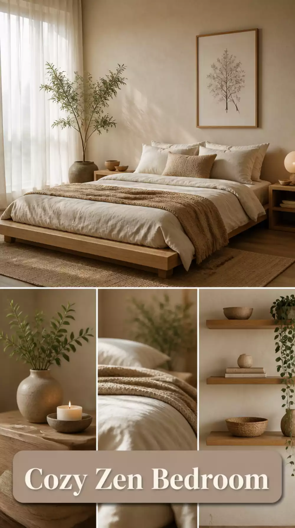 Zen Bedroom Low Wooden Bed Frame Close to the Floor for a Grounded Feel