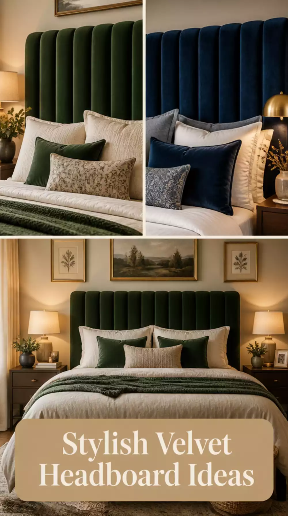 Bedroom Channelled Velvet Headboard in Deep Forest Green or Navy