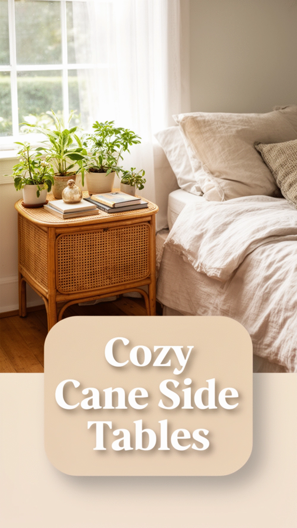 Bedroom Cane Side Table Nightstand That Adds Texture Beside a Simple Bed