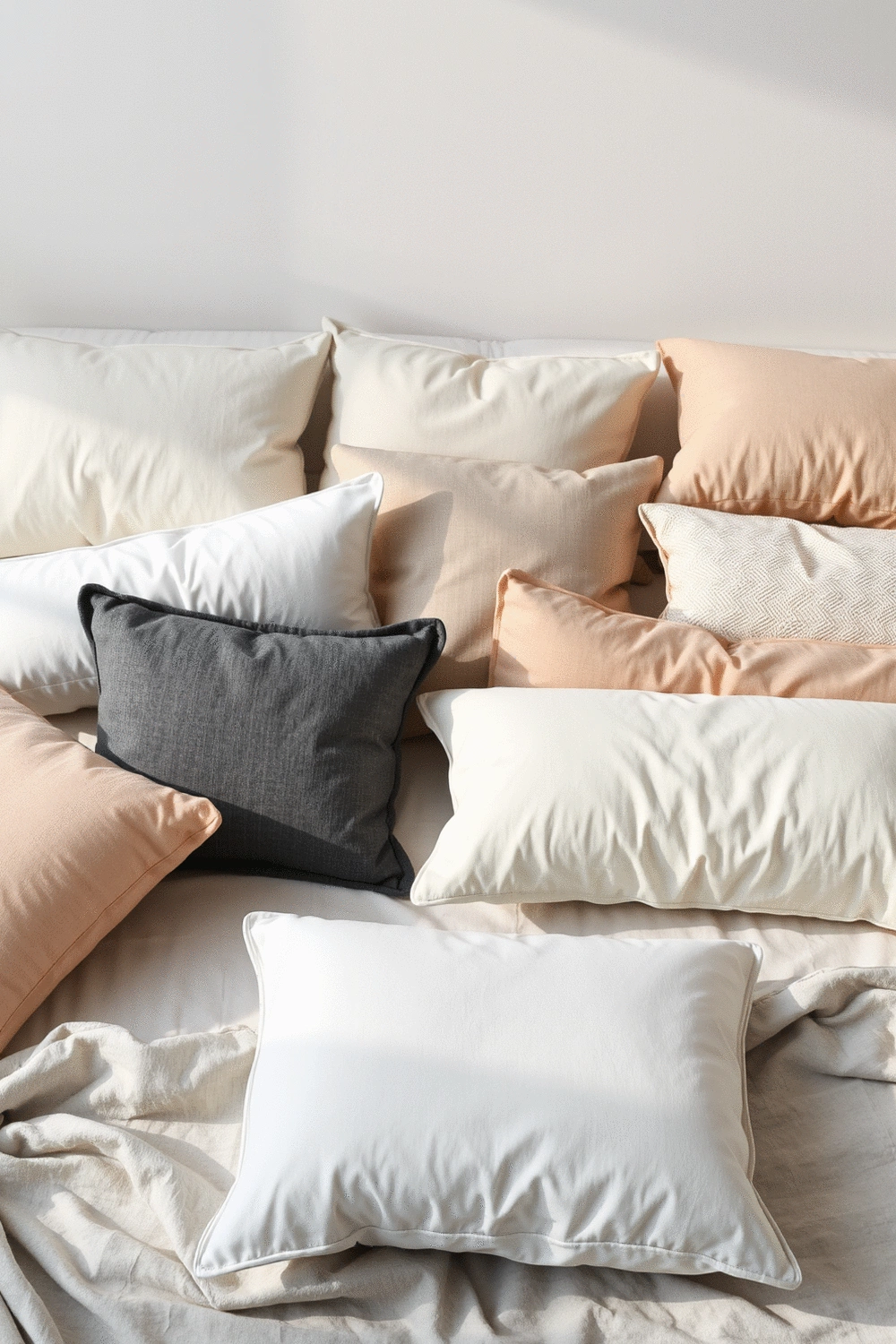 Various pillows arranged on a bed, showcasing different shapes, sizes, and materials suitable for different sleep positions