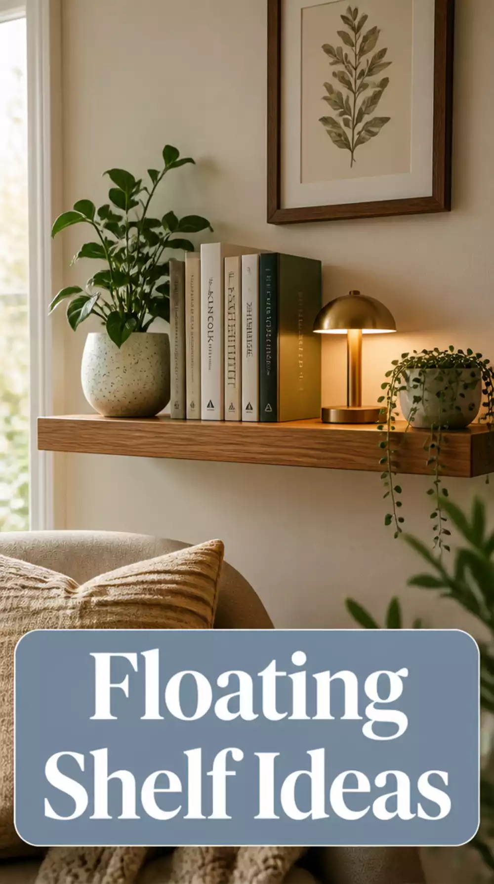 Guest Bedroom Floating Shelf with a Few Books and a Small Lamp for Reading