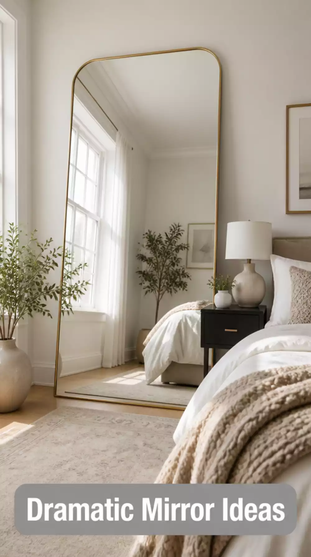 Oversized Bedroom Mirror Leaning Against the Wall for a Dramatic Effect
