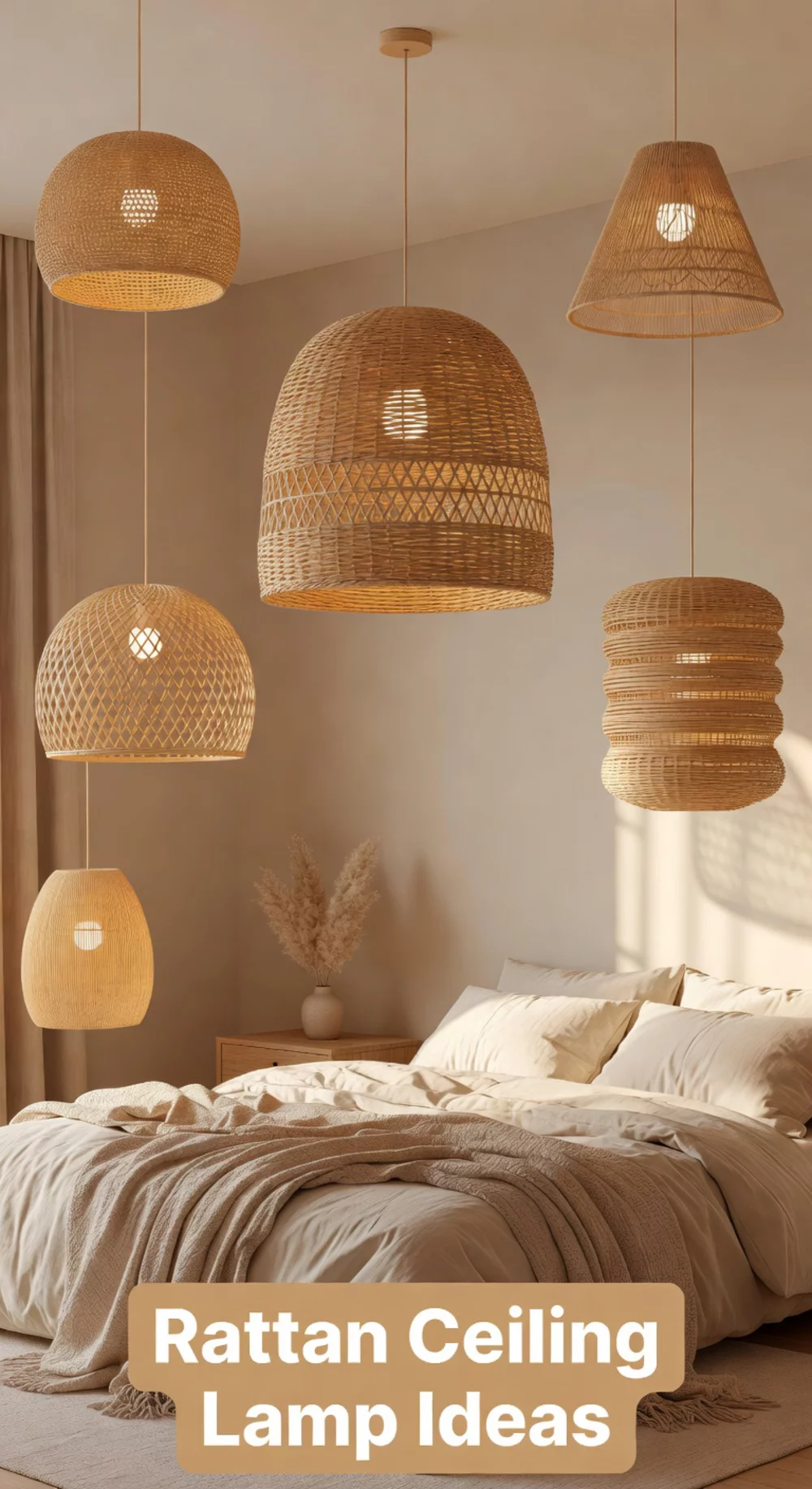 Bedroom Rattan Woven Ceiling Lamp That Casts Warm Dappled Light
