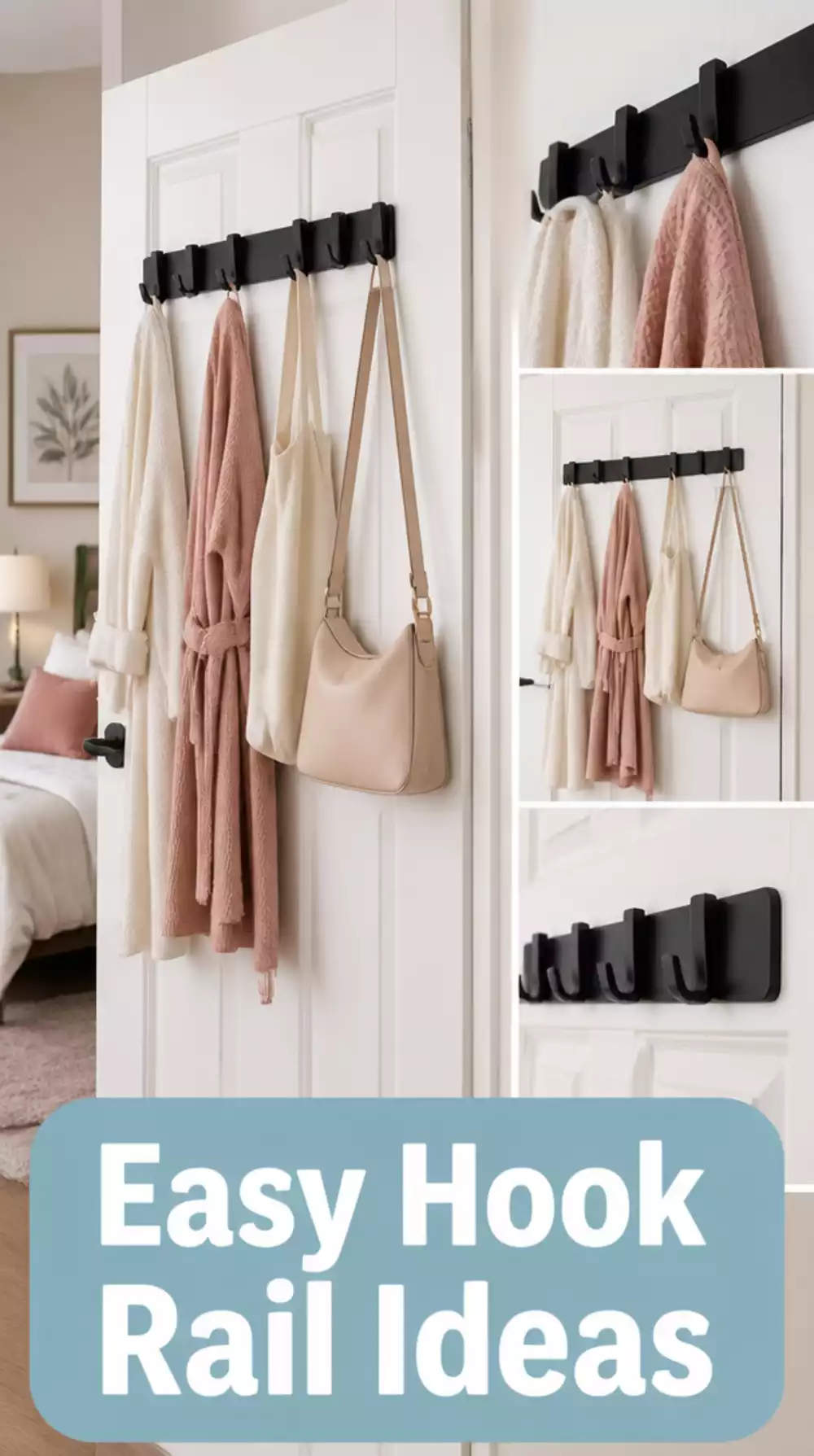 Bedroom Adhesive Hook Rail That Holds Robes and Bags on Any Door