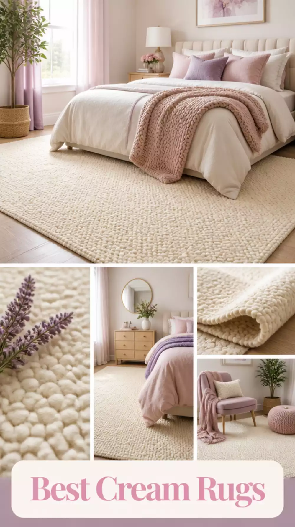 Pastel Bedroom Warm Cream Wool Rug That Grounds a Light Airy Color Scheme