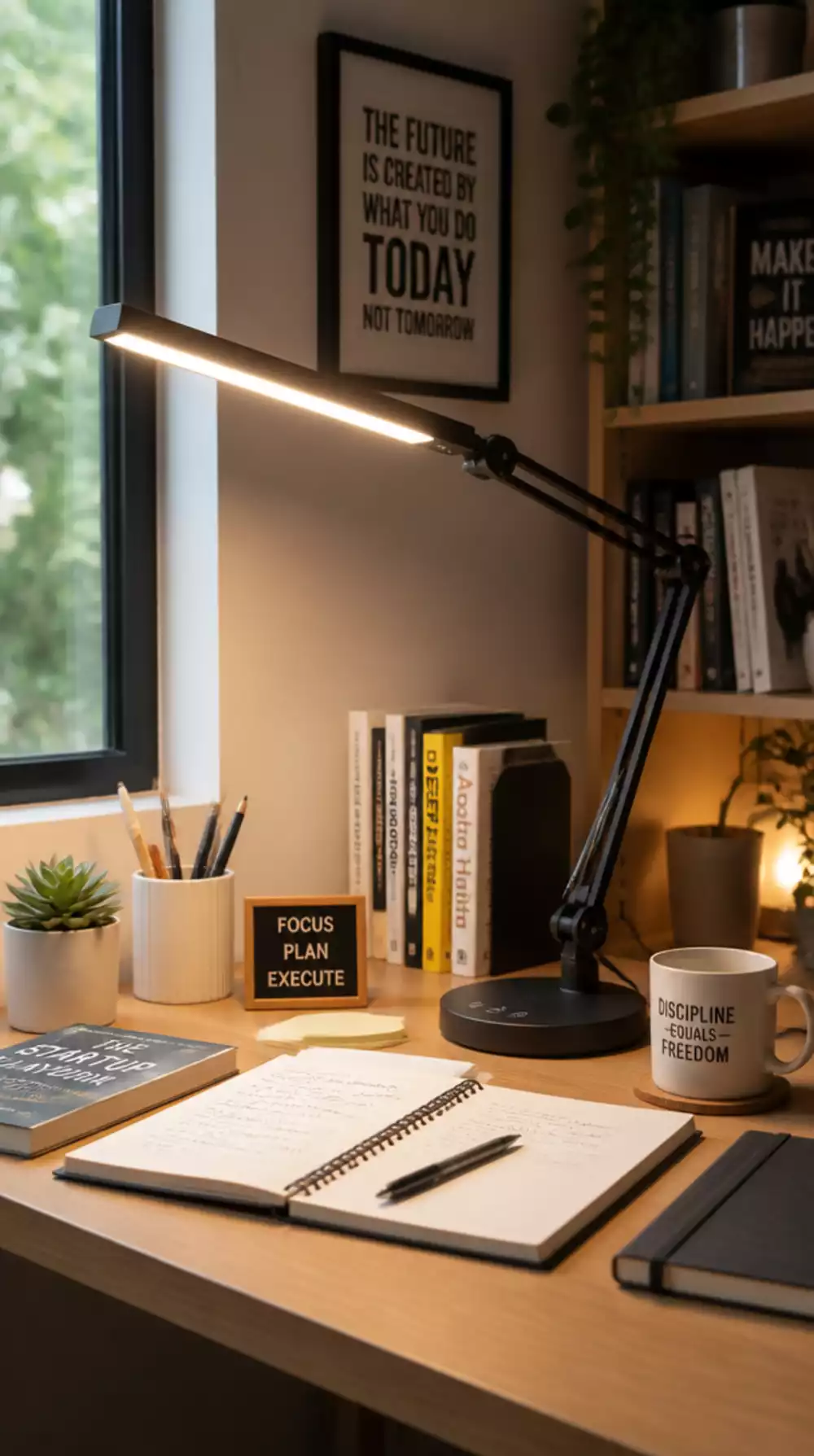 Bedroom Study Corner LED Desk Lamp with Adjustable Arm and Warm White Bulb