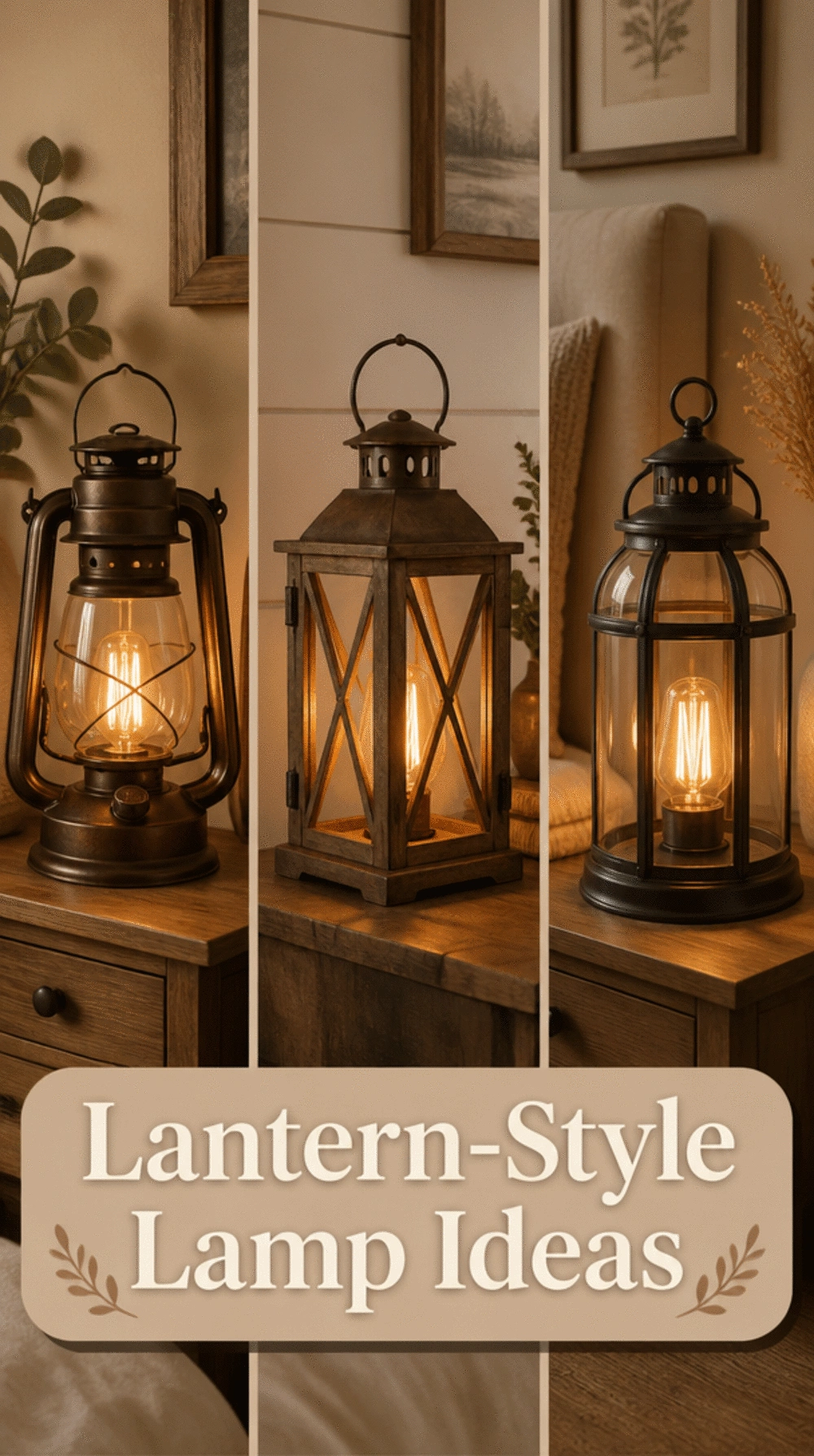 Bedroom Lantern-Style Bedside Table Lamp with a Warm Amber Bulb