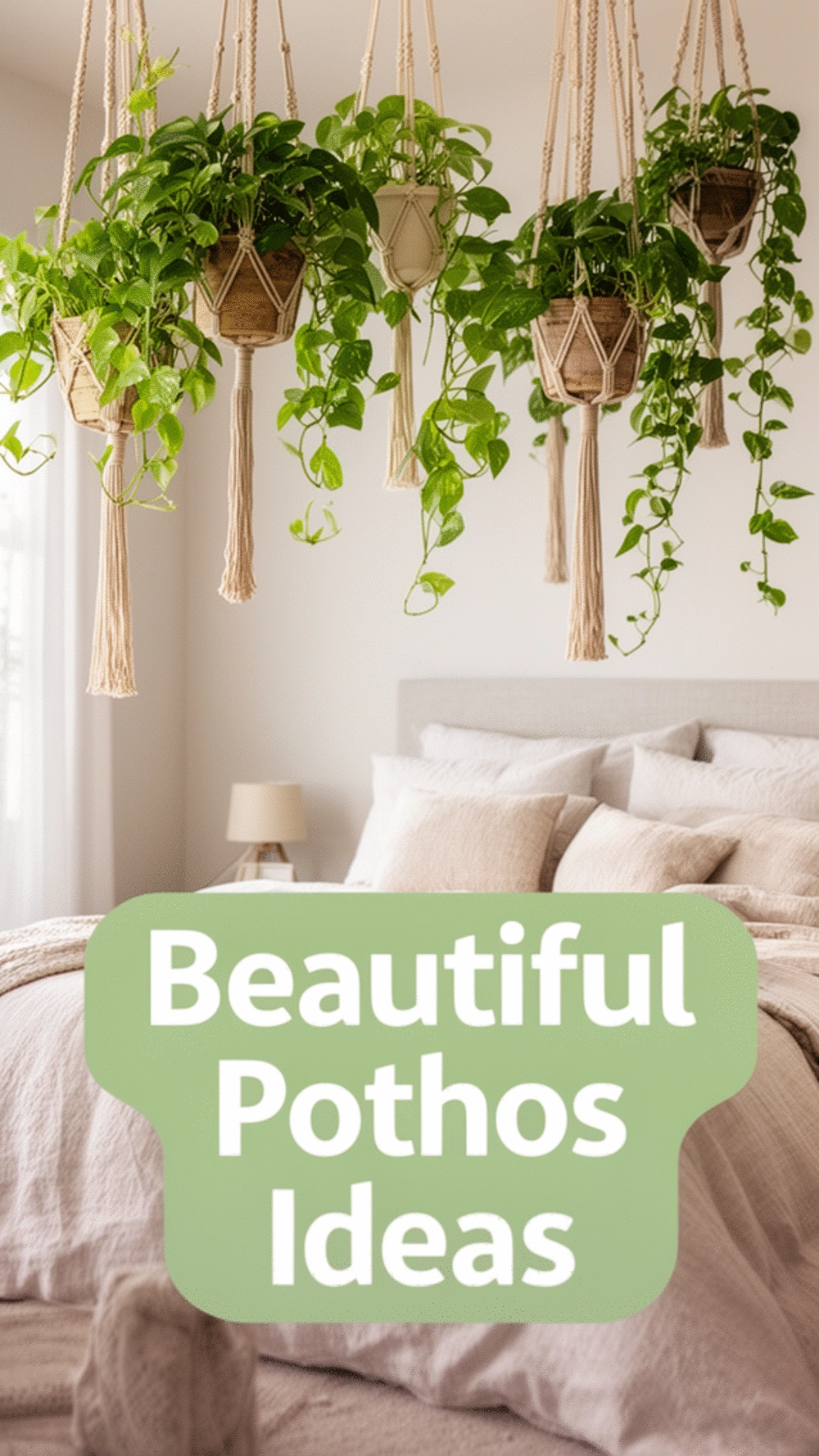 Bedroom Pothos in a Hanging Planter That Trails Beautifully Without Direct Sun