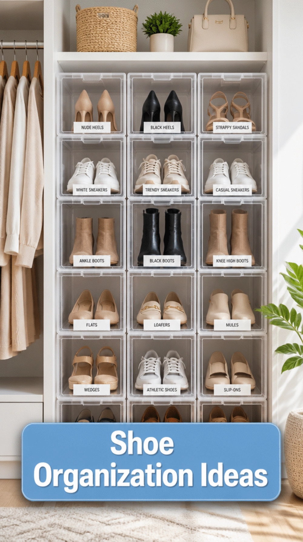 Bedroom Closet Clear Shoe Box Stack That Makes Every Pair Easy to Find