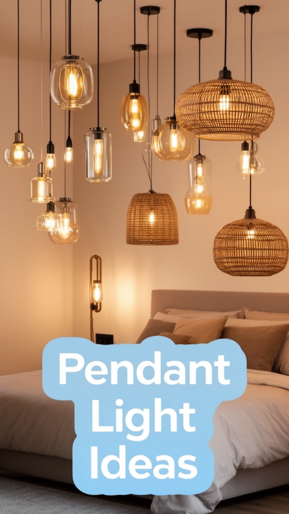 Bedroom Pendant Light Cluster Hanging at Different Heights from the Ceiling