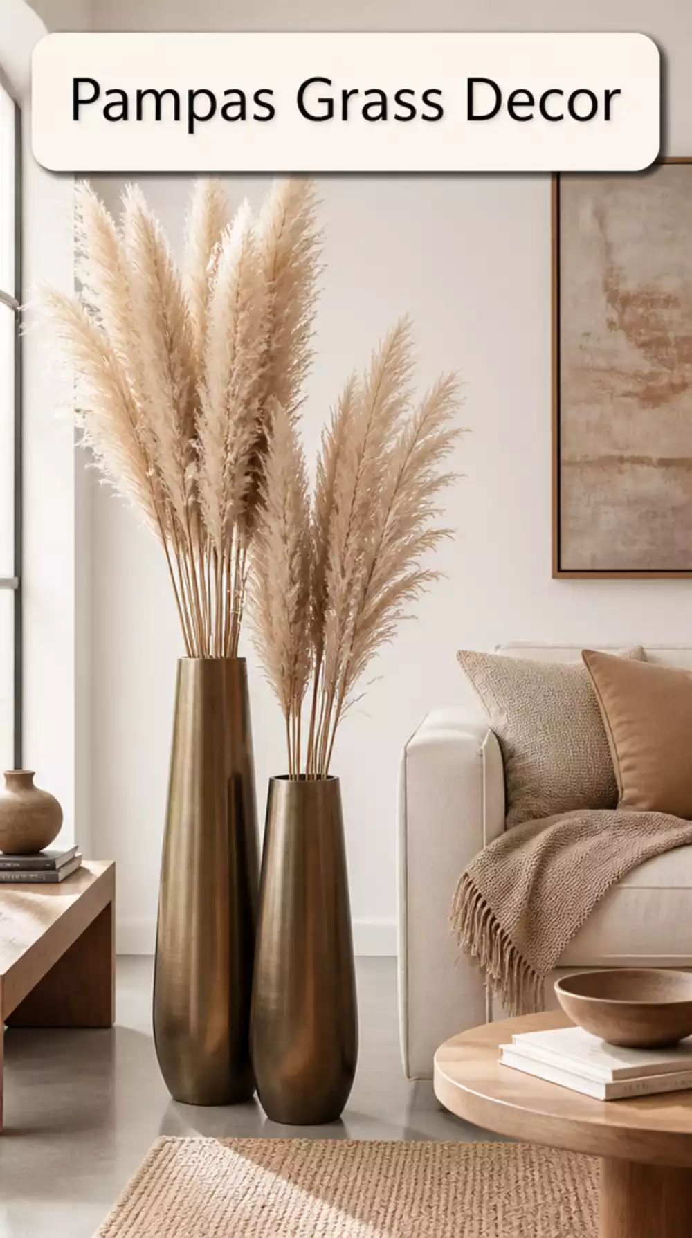 Bedroom Dried Pampas Grass in a Tall Neutral Vase as a Floor Statement