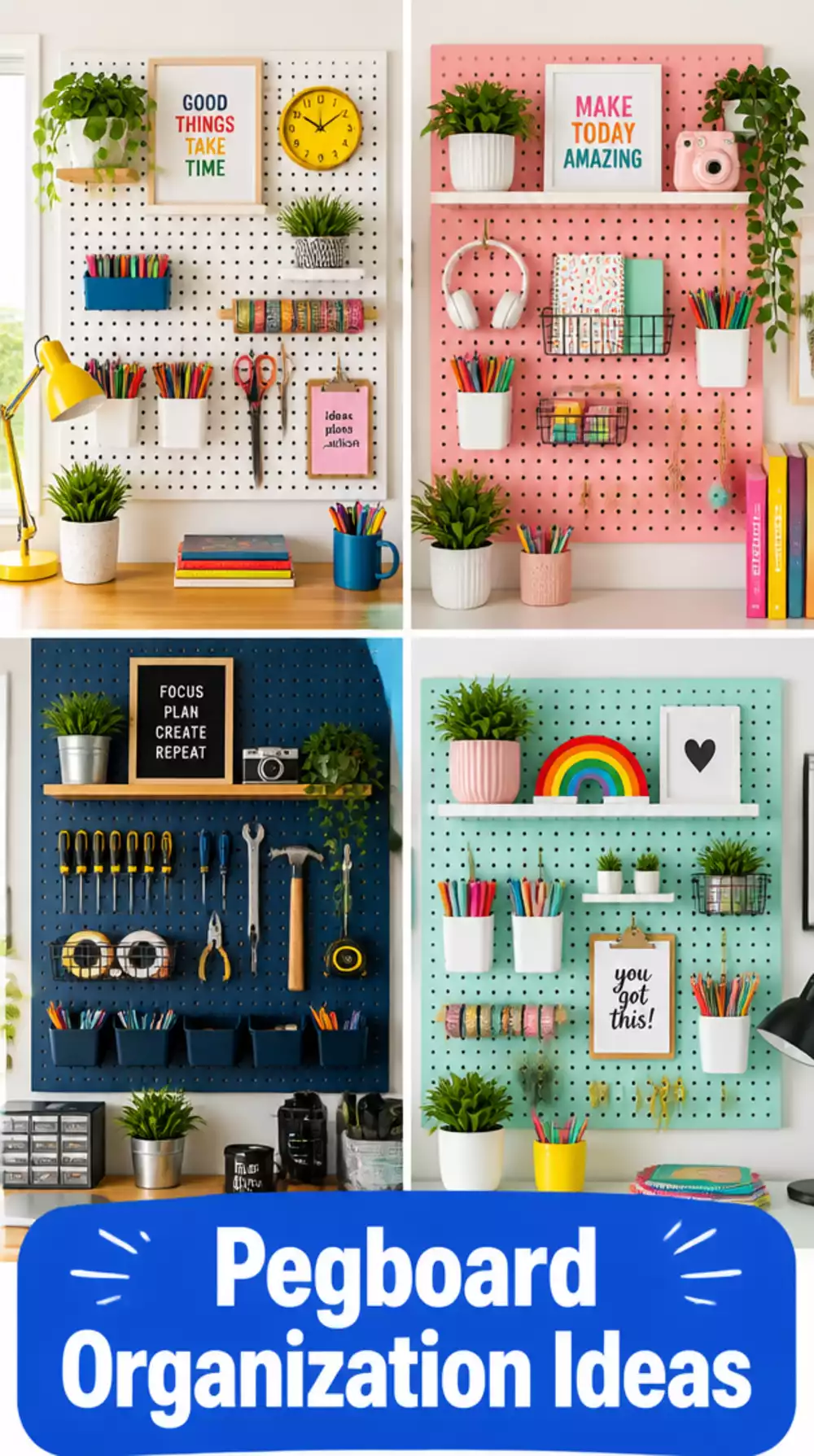 Bedroom Pegboard Wall Organiser Above the Desk That Holds Everything Visible