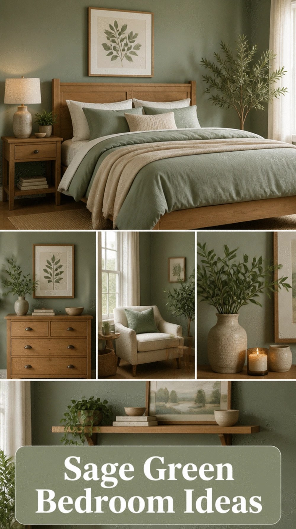Sage Green Bedroom Wall Colour That Pairs with Natural Wood Furniture
