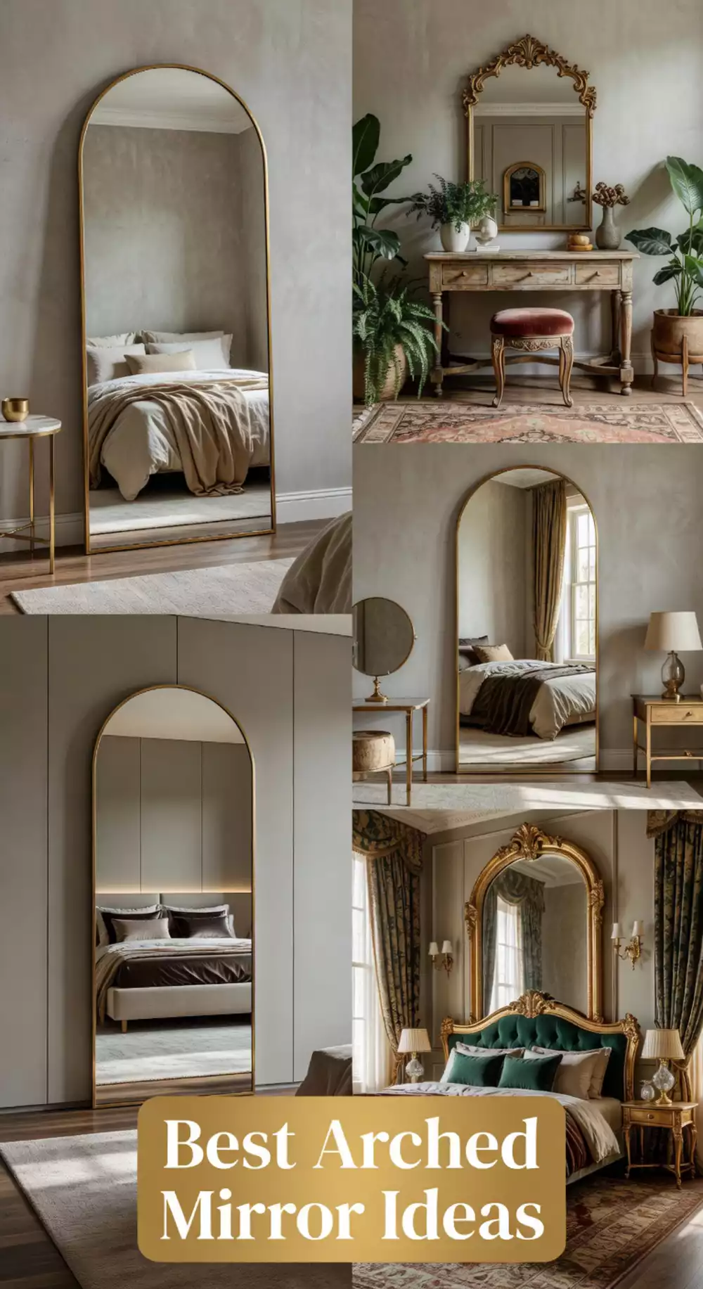 Arched Bedroom Mirror with a Gold or Brass Frame as a Statement Piece