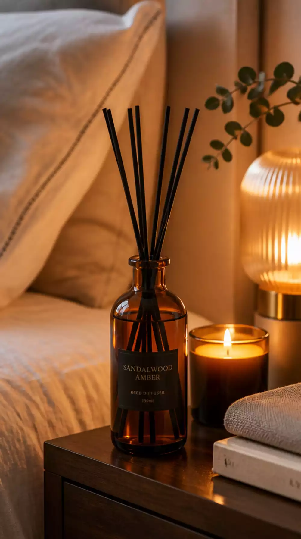 Bedroom Reed Diffuser in Warm Amber Glass That Scents the Room Subtly