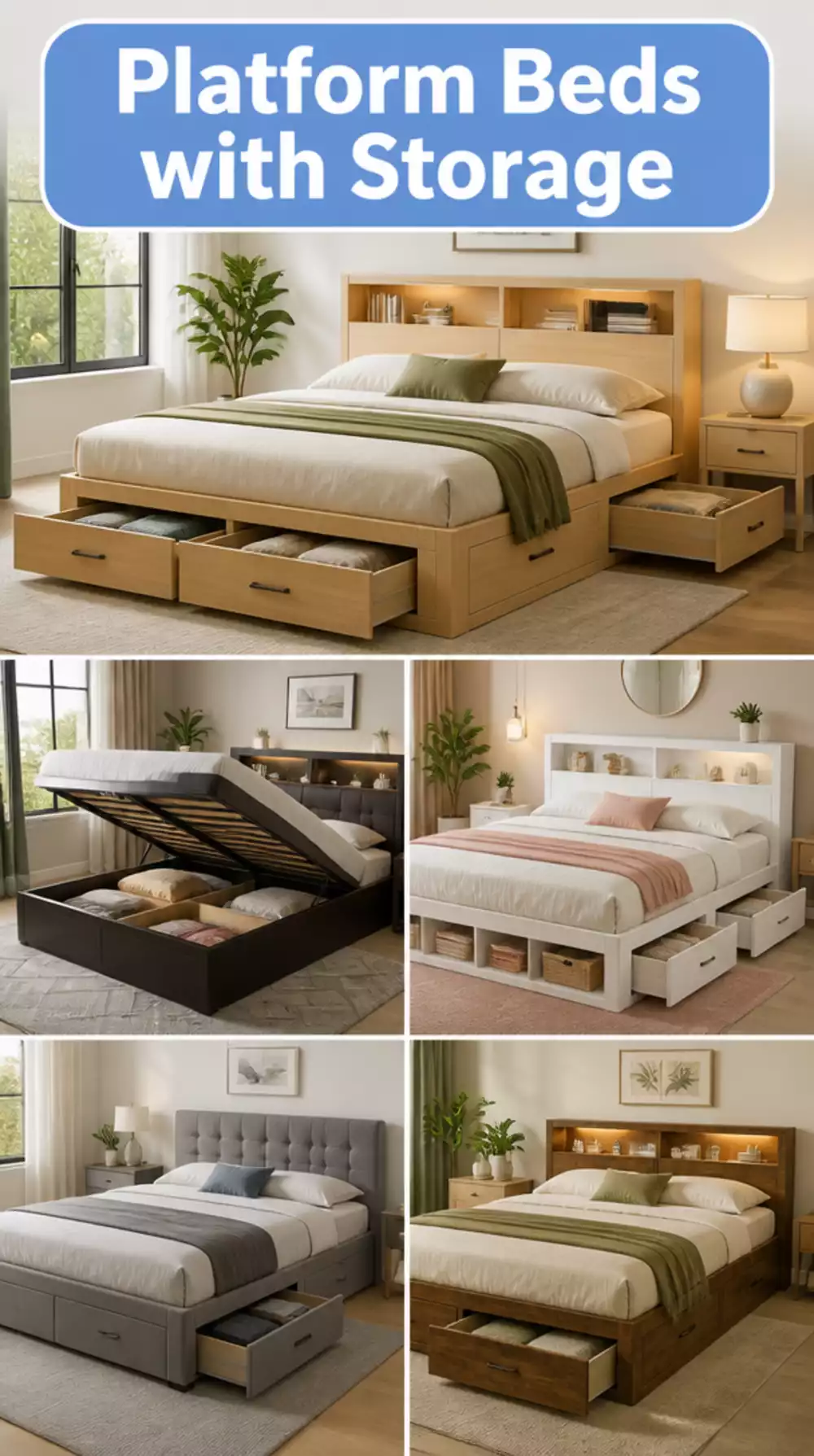 Studio Bedroom Platform Bed with Storage That Defines the Sleep Zone